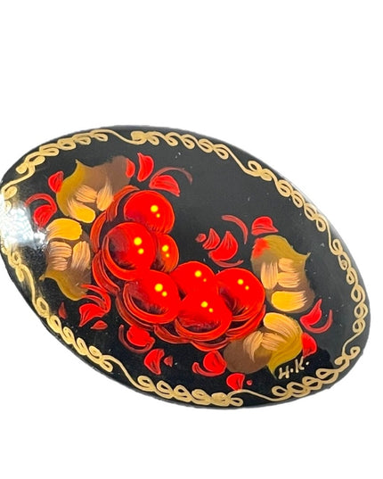 Vintage signed handpainted Russian flower brooch