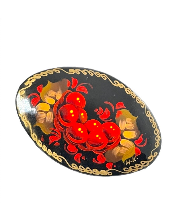 Vintage signed handpainted Russian flower brooch