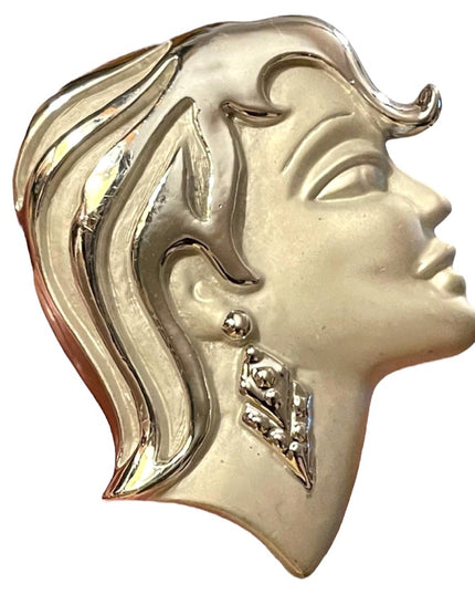 Beautiful vintage woman head fancy brooch silver finish
