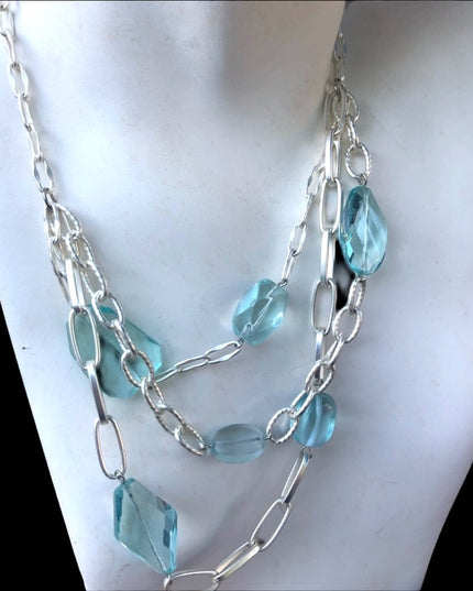 Gay Isber Blue glass & silver tone chunky link necklace