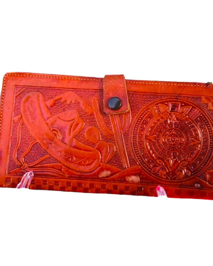 Vintage tooled tan leather Mexico wallet