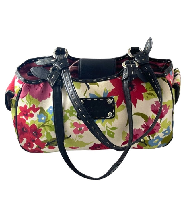 Brighton Flowers canvas & leather summer spring floral shoulder bag purse