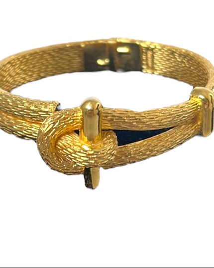Vintage 1980s gold Crown Trifari fancy chunky bangle bracelet gold finish