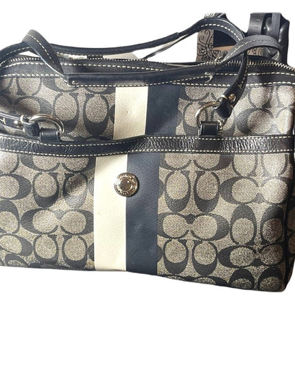 F14478 Large Heritage Stripe Signature Black Pvc & Leather Purse shoulder bag