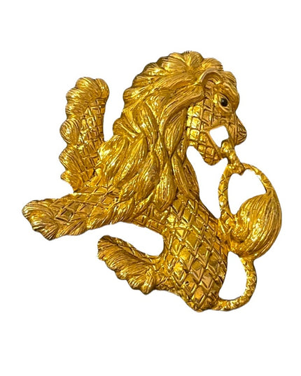 Joan Rivers Gold finish Lion brooch 1990s pin Chunky glam