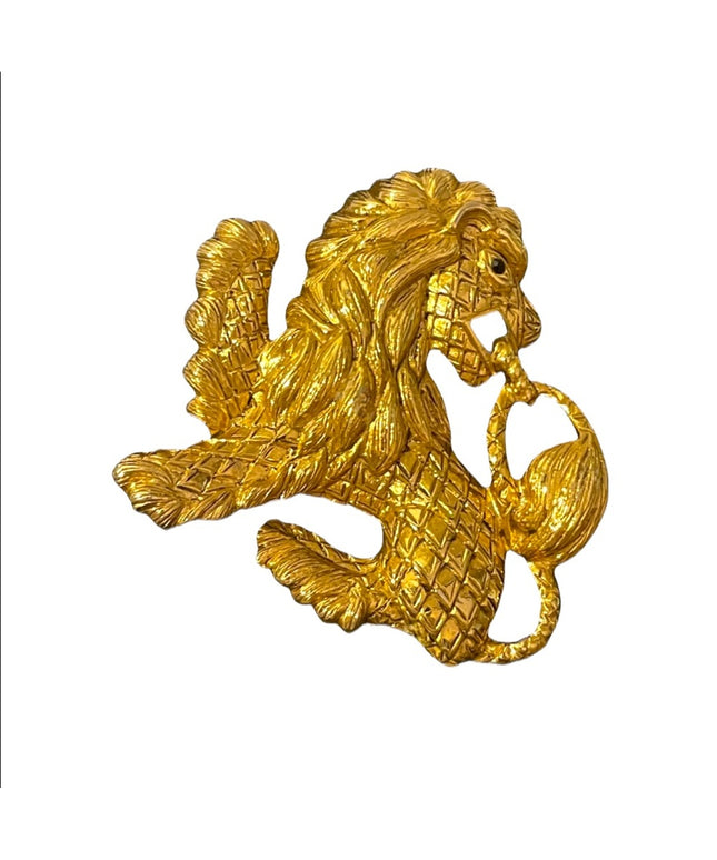 Joan Rivers Gold finish Lion brooch 1990s pin Chunky glam