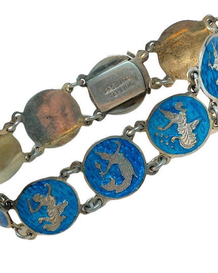 Vintage Sterling silver blue enamel 925  enamel Siam bracelet