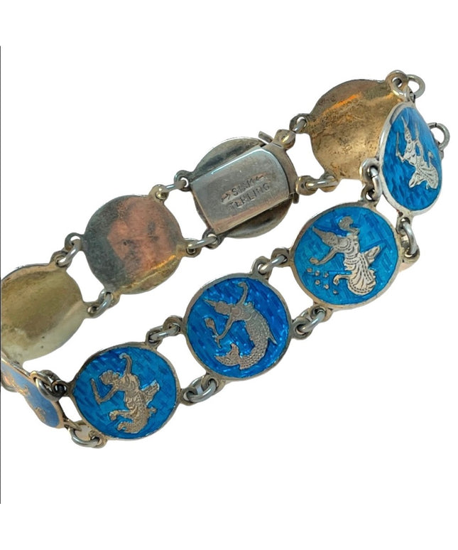 Vintage Sterling silver blue enamel 925  enamel Siam bracelet