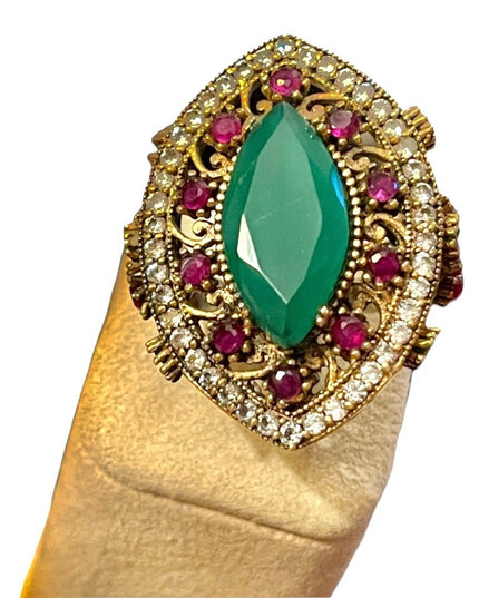 Turkish sterling silver ottoman gemstone fancy ornate sultans design chunky ring