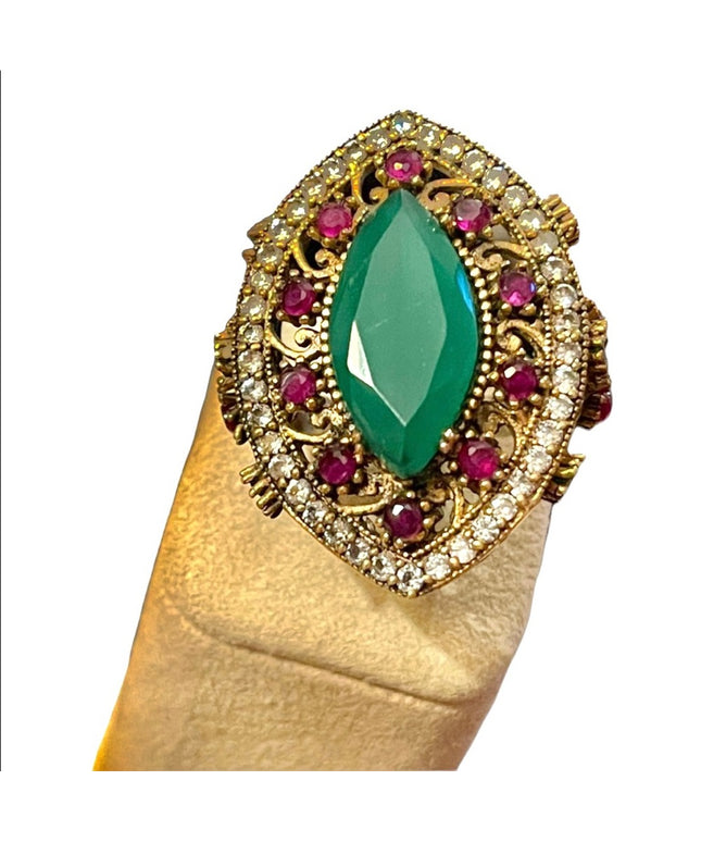 Turkish sterling silver ottoman gemstone fancy ornate sultans design chunky ring