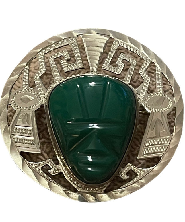 Vintsge Mexico sterling 925 Aztec Agate brooch pendant signed