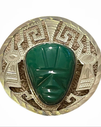 Vintsge Mexico sterling 925 Aztec Agate brooch pendant signed