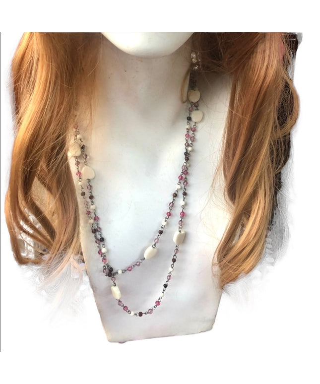 52” glass bead necklace hearts pastels vintage