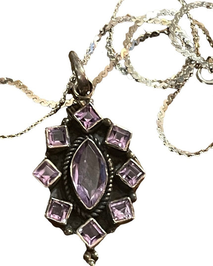 Vintage Sterling silver 925  & Amethyst gemstone necklace & pendant