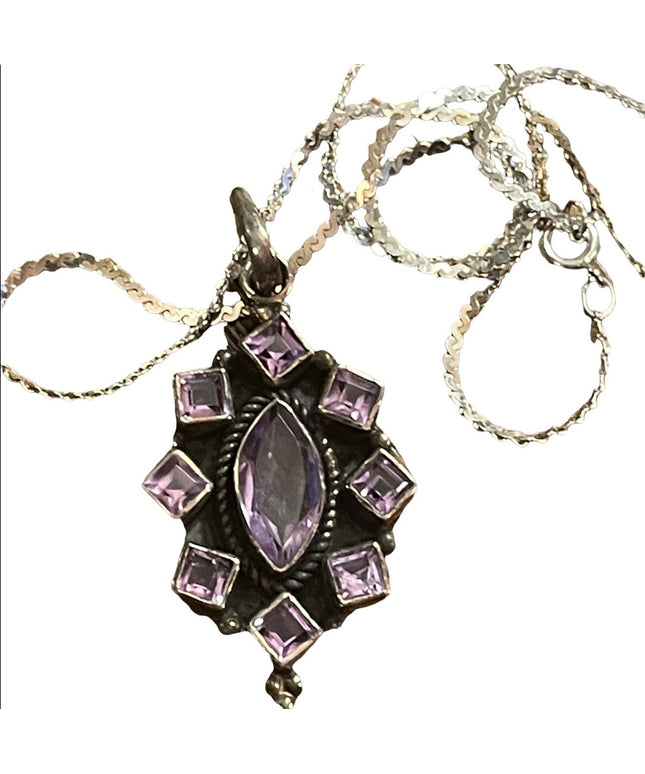 Vintage Sterling silver 925  & Amethyst gemstone necklace & pendant
