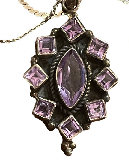 Vintage Sterling silver 925  & Amethyst gemstone necklace & pendant