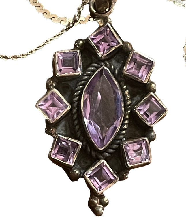 Vintage Sterling silver 925  & Amethyst gemstone necklace & pendant
