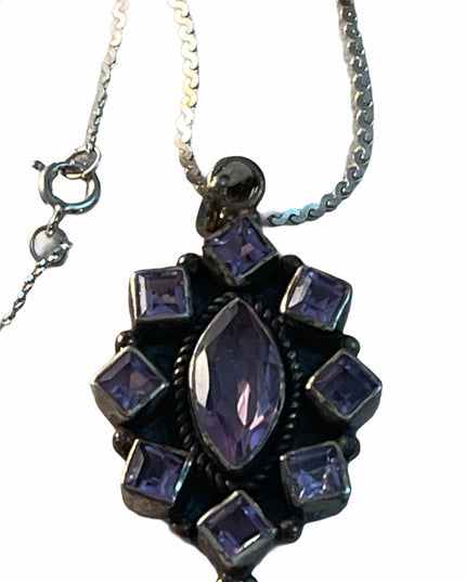 Vintage Sterling silver 925  & Amethyst gemstone necklace & pendant