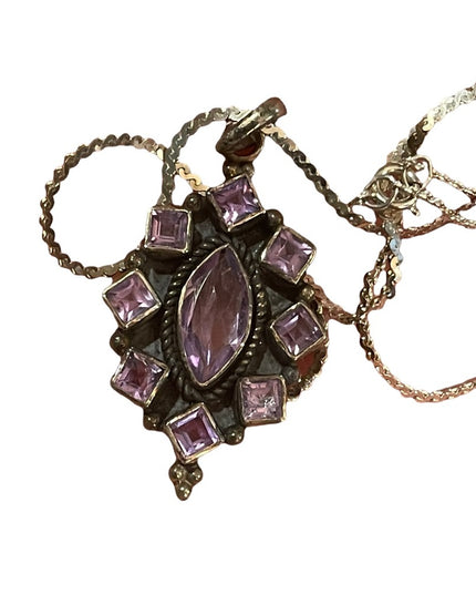 Vintage Sterling silver 925  & Amethyst gemstone necklace & pendant
