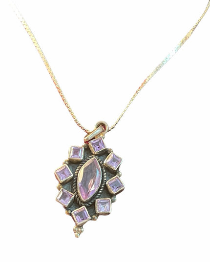 Vintage Sterling silver 925  & Amethyst gemstone necklace & pendant