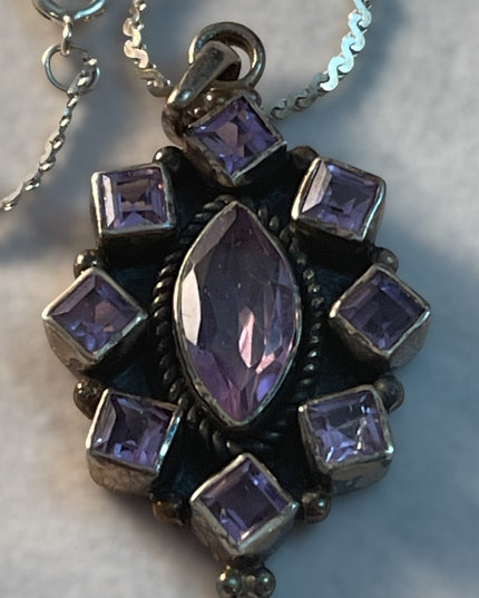 Vintage Sterling silver 925  & Amethyst gemstone necklace & pendant