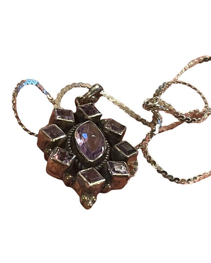 Vintage Sterling silver 925  & Amethyst gemstone necklace & pendant
