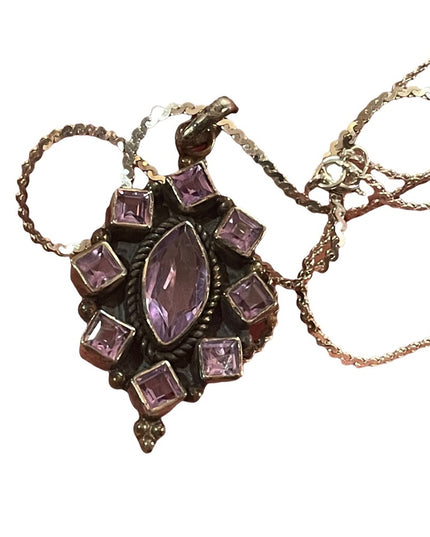 Vintage Sterling silver 925  & Amethyst gemstone necklace & pendant
