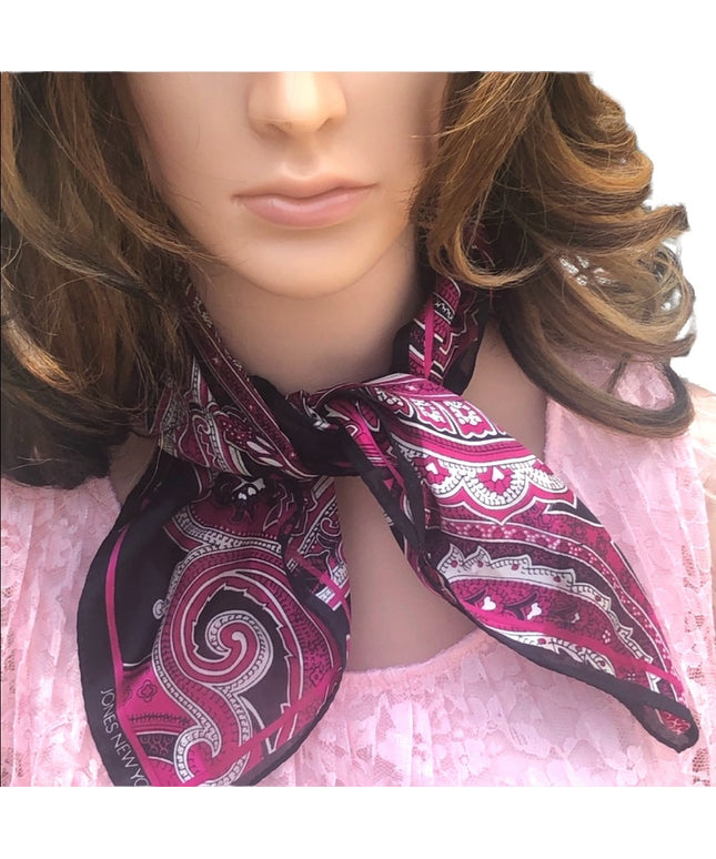 Jones New York Pink black paisely scarf silk