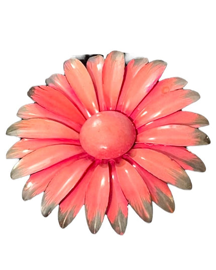 Vintage 1960s Pink flower metal brooch large