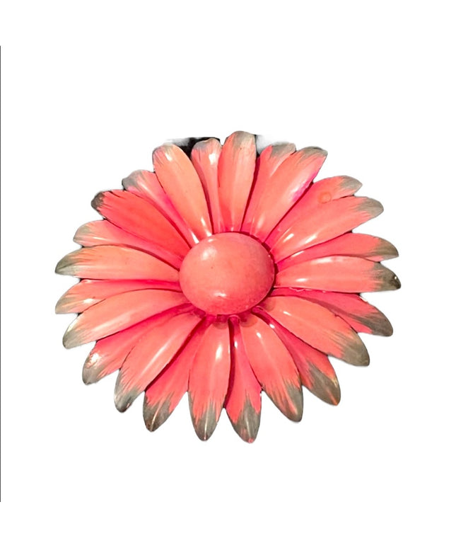 Vintage 1960s Pink flower metal brooch large