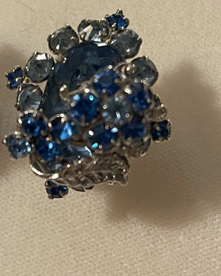- Vintage Blue crystal silver finish fancy clipmon earrings