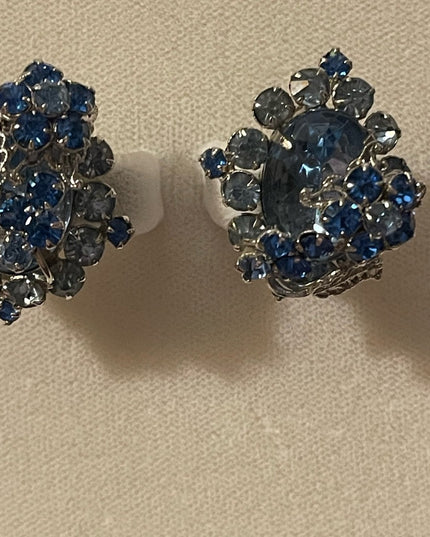 - Vintage Blue crystal silver finish fancy clipmon earrings
