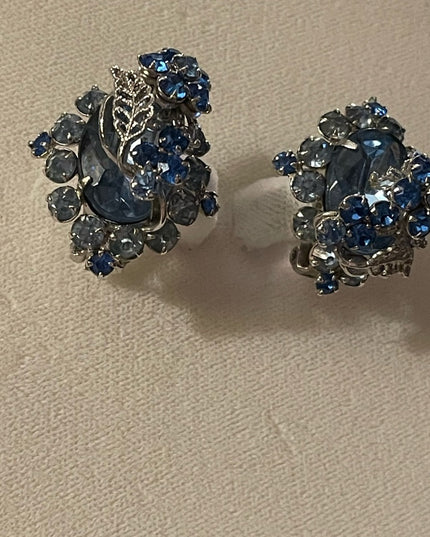 - Vintage Blue crystal silver finish fancy clipmon earrings