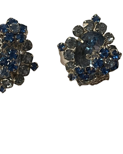 - Vintage Blue crystal silver finish fancy clipmon earrings