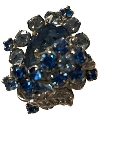 - Vintage Blue crystal silver finish fancy clipmon earrings