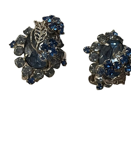 - Vintage Blue crystal silver finish fancy clipmon earrings