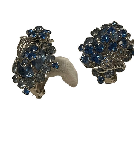 - Vintage Blue crystal silver finish fancy clipmon earrings
