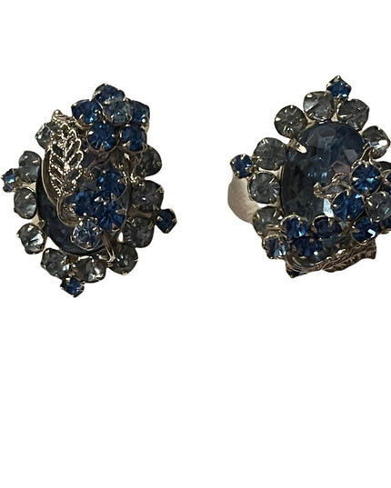 - Vintage Blue crystal silver finish fancy clipmon earrings