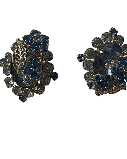 - Vintage Blue crystal silver finish fancy clipmon earrings