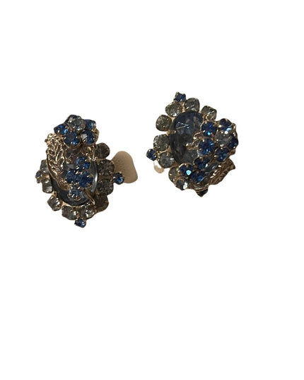 - Vintage Blue crystal silver finish fancy clipmon earrings