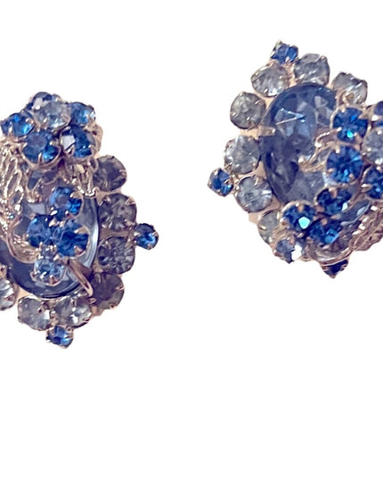 - Vintage Blue crystal silver finish fancy clipmon earrings