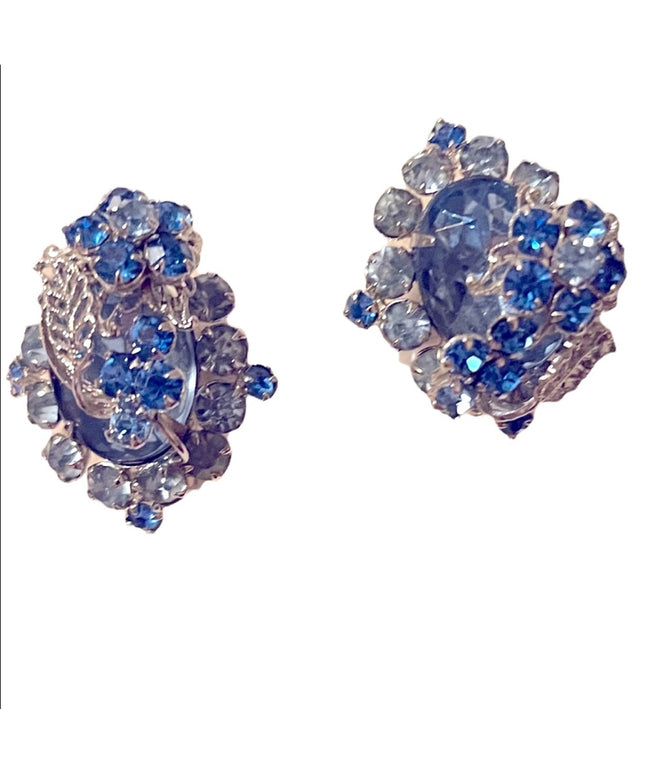 - Vintage Blue crystal silver finish fancy clipmon earrings