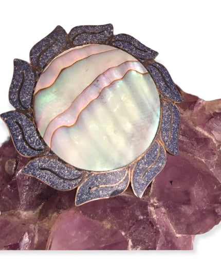 Vintage 1960s Taxco 925 sterling Flower albalone brooch