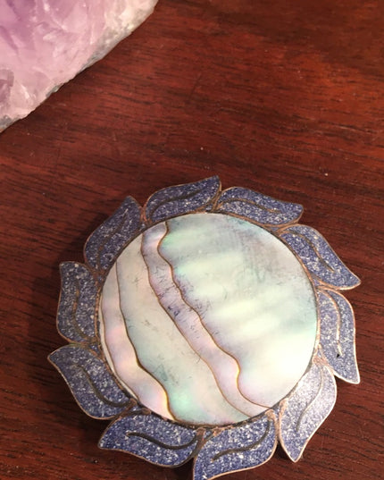 Vintage 1960s Taxco 925 sterling Flower albalone brooch
