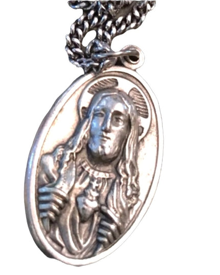VTG Jesus Catholic Metal necklace medallion Mary Catholic religious