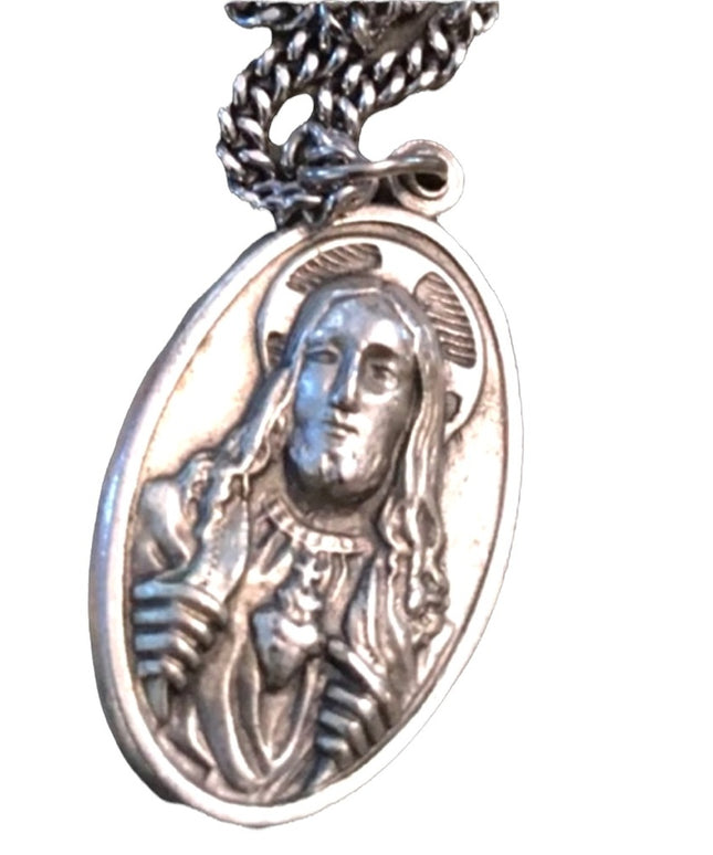 VTG Jesus Catholic Metal necklace medallion Mary Catholic religious