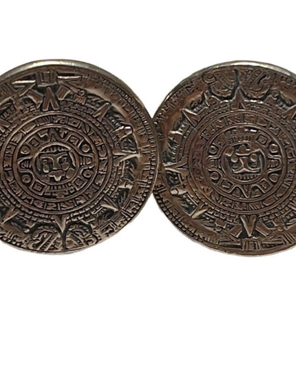 Vintage sterling silver 925 Mayan Aztec Calendar cuff links cufflinks