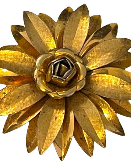 Vintage gold finish fancy metal flower brooch