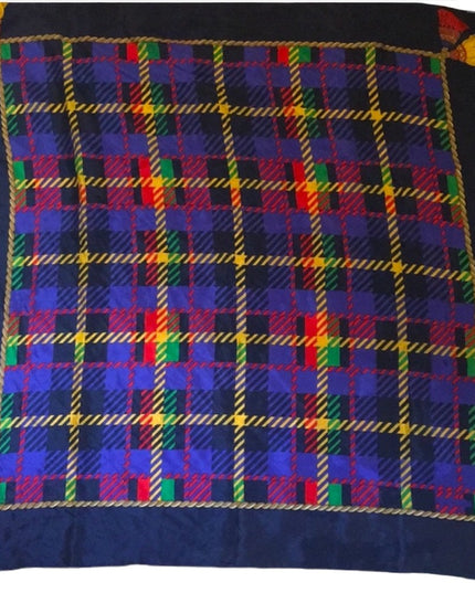 Echo silk Plaid scarf 1980s Vintage print tassel