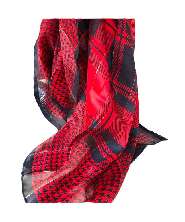 Vintage Careta red & black houndstooth scarf silk